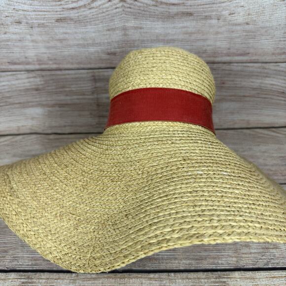 Filippo Catarzi Vintage 100% Raphia Straw Floppy Sun Hat Made in Italy Beach - Picture 2 of 14